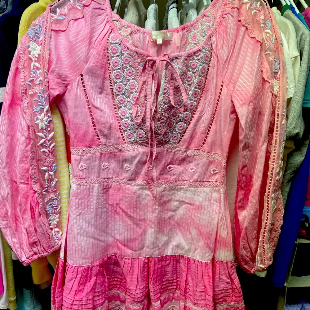 LoveShackFancy pink Chelsie mini dress long sleeve NWOT 2